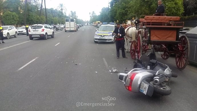 Sevilla.-Sucesos.-Herido leve un motorista que cuadriplicaba la tasa de alcoholemía tras chocar con un coche de caballos