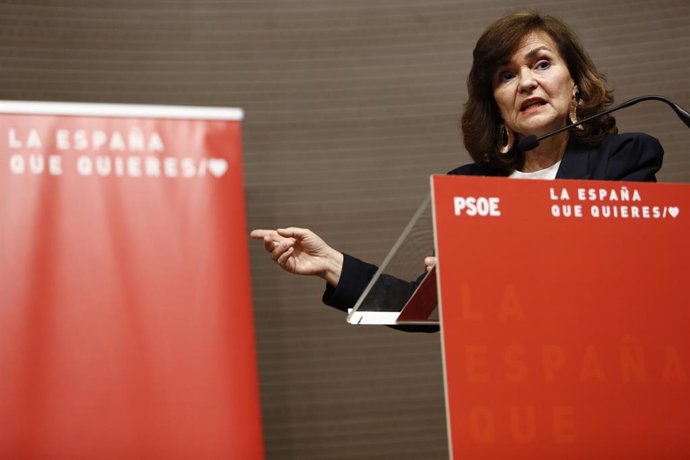 La vicepresidenta del Gobierno, Carmen Calvo, interviene en la presentación de las candidaturas del partido a las elecciones generales por la provincia