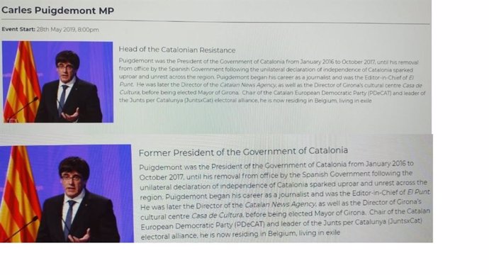 El club de debates de Oxford deja de llamar a Puigdemont "jefe de la resistencia catalana" pero no modificará el evento