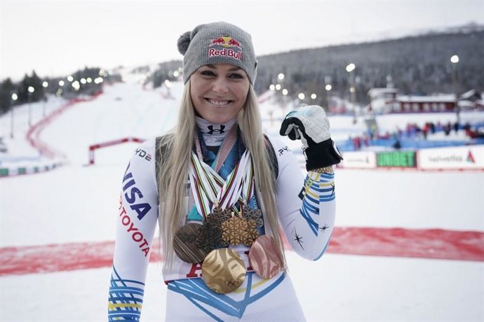 Lindsey Vonn con su colección de medallas