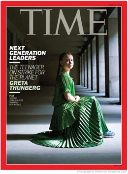 Greta Thunberg, la joven sueca activista contra el cambio climático, portada de Time a los 16 años