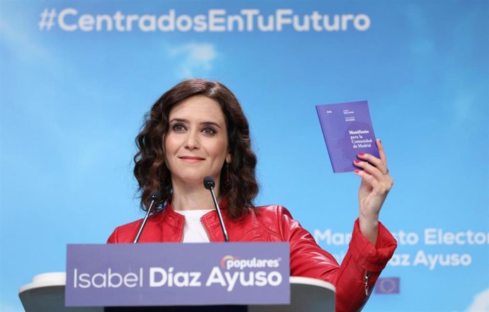 La candidata del PP a la presidencia de la Comunidad de Madrid, Isabel Díaz Ayuso, presenta el manifiesto electoral de cara a las elecciones del 26 de mayo