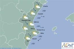Baja probabilidad de chubascos en un domingo en el que las temperaturas máximas suben en Alicante y litoral de Valencia