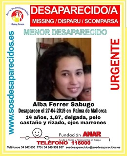 Sucesos.- Buscan a una menor de 14 años desaparecida en Palma