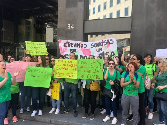 Una treintena de educadoras de infantil se manifiestan ante el Congreso contra el nuevo convenio del sector