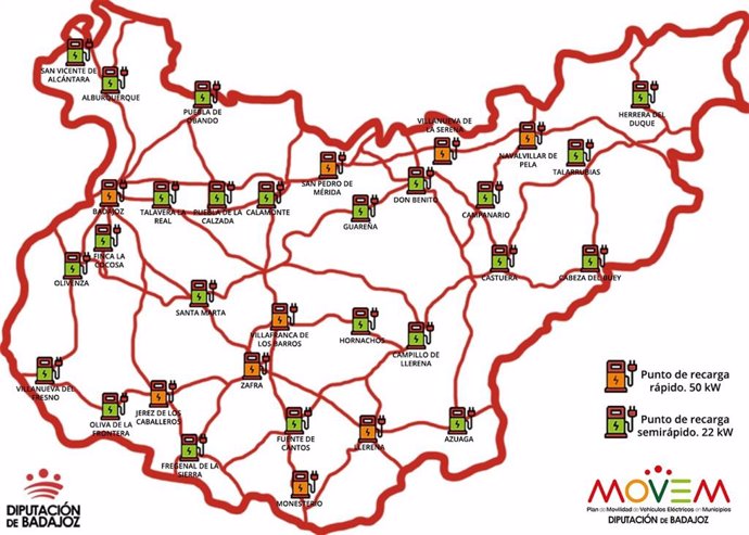 Badajoz será la primera provincia peninsular con una Red Provincial Pública de Puntos de Recarga de vehículos eléctricos