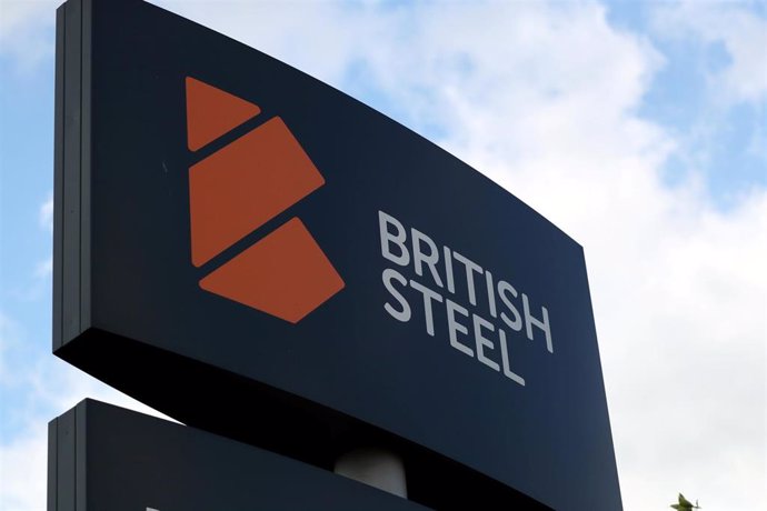 A British Steel works sign is seen in Scunthorpe, northern England, Britain