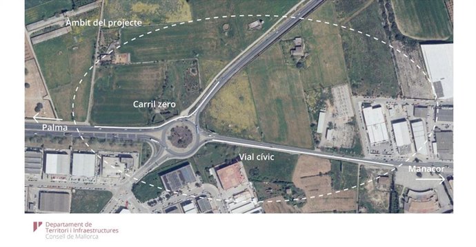 La rotonda d'entrada a Manacor tindr un carril d'accés directe per als vehicles en sentit Palma