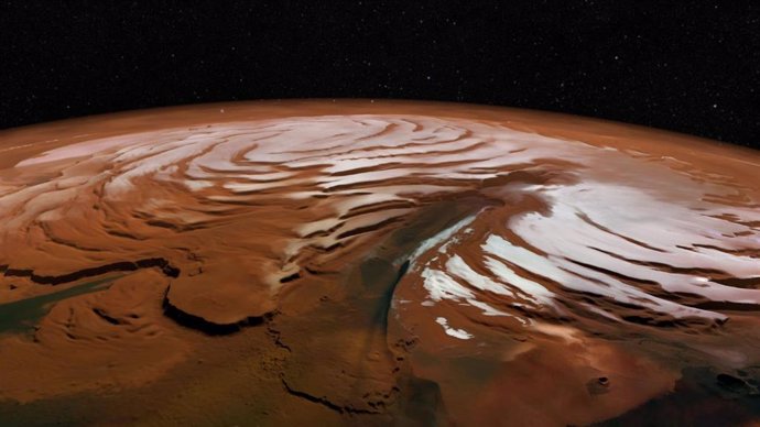 Capas de hielo masivas han perdurado bajo el polo norte de Marte