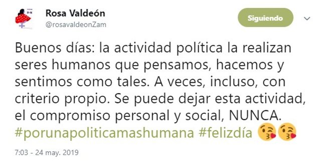 26M.- Valdeón Reivindica La Política Con "Criterio Propio" Y Aclara Que Nunca Se Deja El Compromiso Personal Y Social