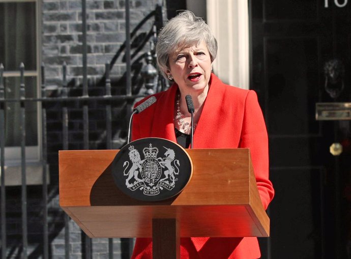 British Prime Minister May announces resignation in London