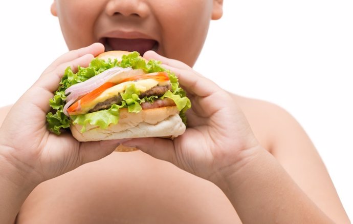 Obesidad, niño, hamburguesa 