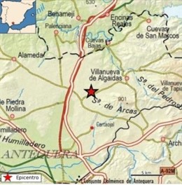 Málaga.- Sucesos.- Registrado de madrugada un terremoto de magnitud 3,5 con epicentro en Villanueva de Algaidas