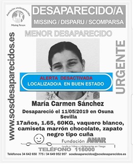 Sevilla.- Sucesos.- Encuentran a la menor de edad desaparecida en Osuna desde hace dos semanas