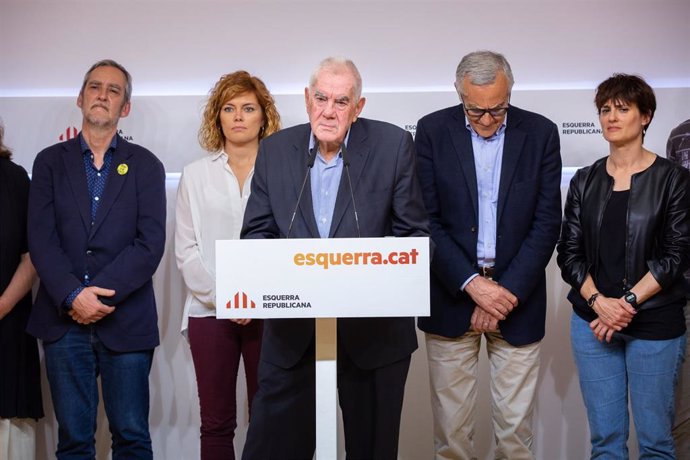 El candidato de ERC a la Alcaldía de Barcelona, Ernest Maragall, comparece en rueda de prensa en la sede de su partido