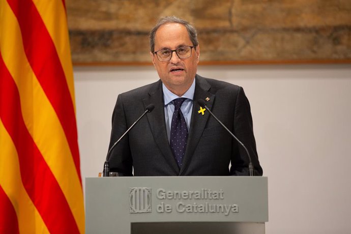 Compareixena de Quim Torra per fer una declaració institucional  en el Palau de la Generalitat, Barcelona