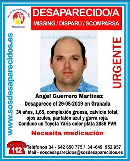 Granada.- Sucesos.- Buscan a un hombre de 34 años al que se da por desaparecido y que necesita medicación