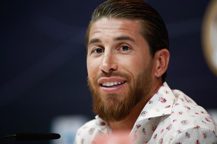 Rueda de prensa de Sergio Ramos en la sala de prensa de la Ciudad Real Madrid