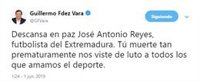 Vara lamenta la "prematura" muerte de José Antonio Reyes que "viste de luto" a quienes aman el deporte