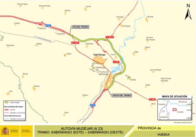 Fomento licita las obras del tramo Sabiñánigo Este-Sabiñánigo Oeste, de la autovía A-23, por 91,67 millones