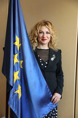 Pilar Jurado en un acto la sede del Parlamento Europeo en Madrid