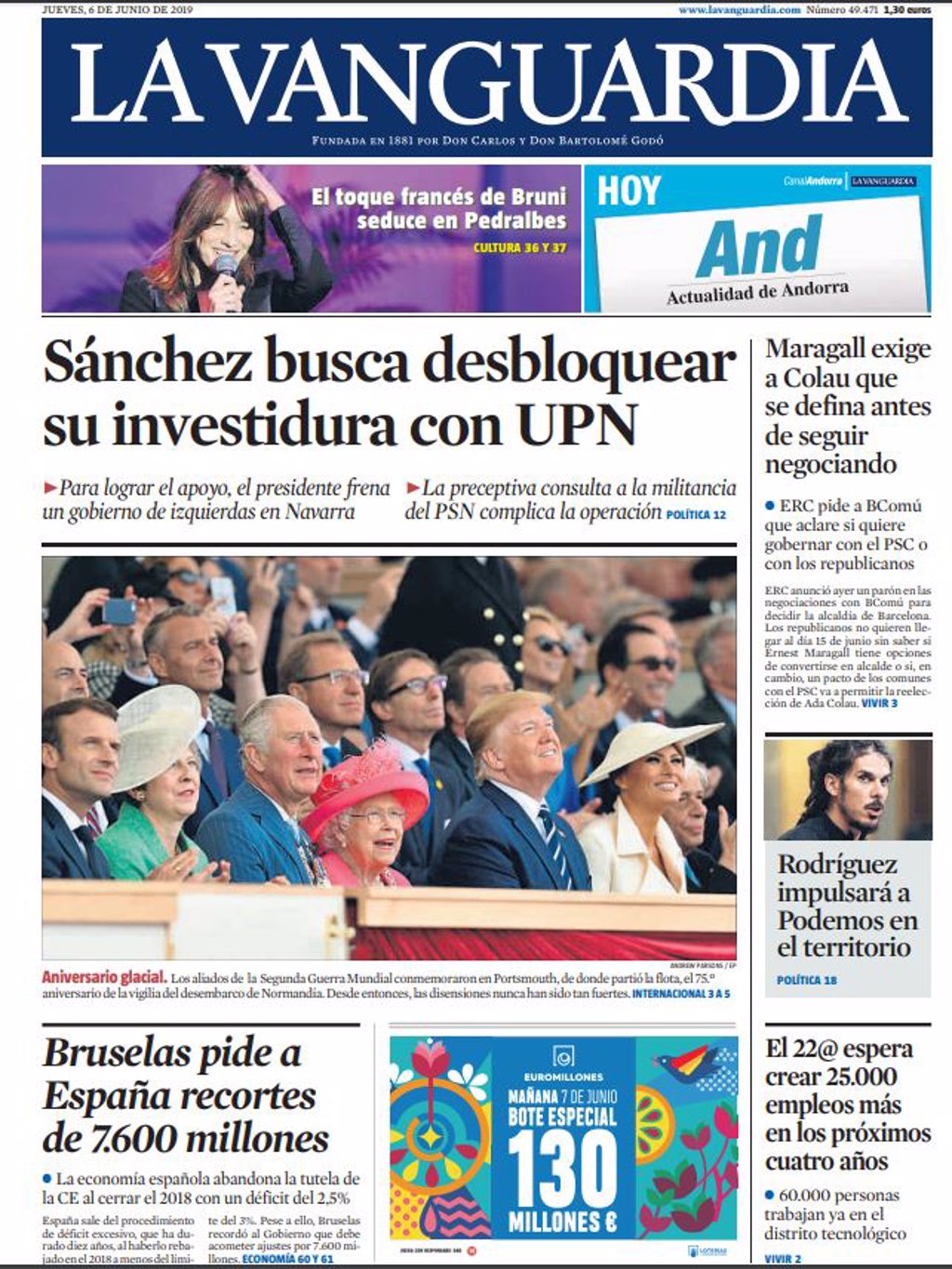 Las portadas de los periódicos del jueves de junio de