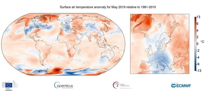 La temperatura media mundial del mes de mayo fue la tercera más cálida del último medio siglo