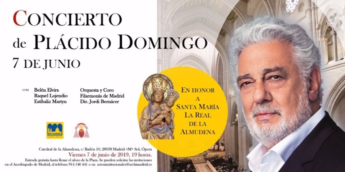 Plácido Domingo ofrecerá un concierto gratuito en la Catedral de la Almudena con motivo del Año Jubilar Mariano