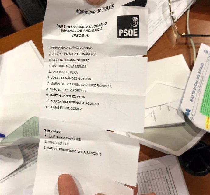 Málaga.- 26M.- Aplazado el sorteo por la Alcaldía de Tolox hasta resolver una alegación del PSOE sobre un voto nulo