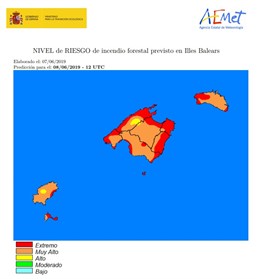 Baleares está este sábado en nivel extremo de riesgo de incendio, según la Aemet