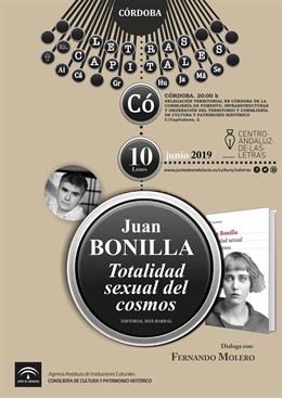 La Junta presenta en Córdoba y Sevilla la nueva novela de Juan Bonilla, 'Totalidad sexual del cosmos'