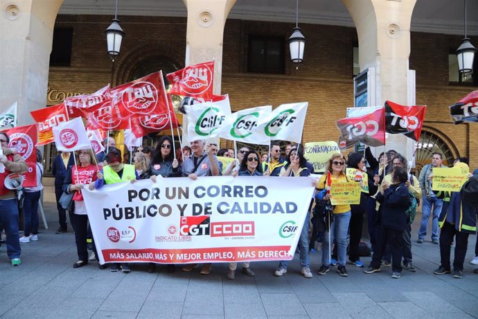 Zaragoza.- Los sindicatos cifran en el 90% el seguimiento de la huelga en Correos de este lunes