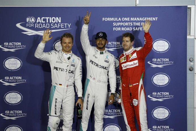 Hamilton, Rosberg y Vettel, los tres primeros de la parrilla del GP de Baréin
