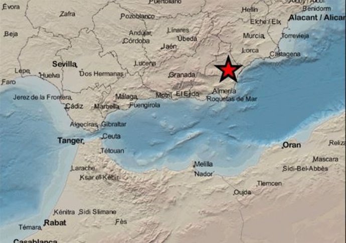 Almería.- Sucesos.- Registrado un terremoto de magnitud 3,4 al sureste de Zurgena sin causar daños