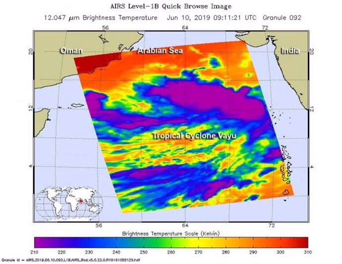 La NASA mide la temperatura del ciclón tropical Vayu y alerta de su intensificación en la costa de Gujarat en India