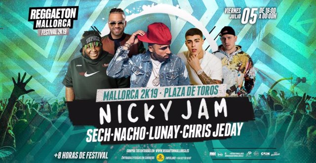 Nicky Jam, Lunay y Nacho actuarán en julio en el 'Reggeaton Mallorca Festival 2K19' en Palma