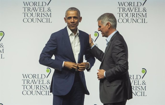 El expresidente estadounidense Barack Obama interviene en Congreso Mundial de Turismo WTTC.  