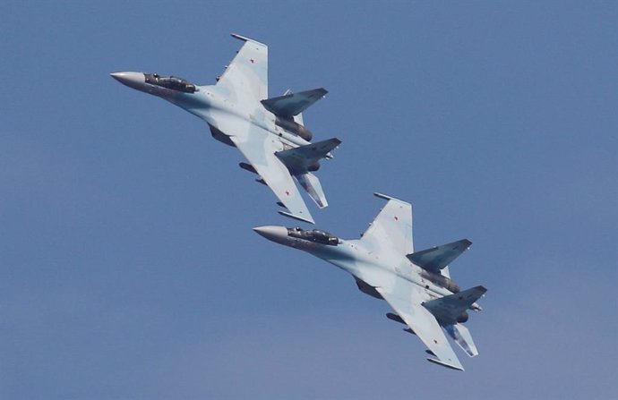 Aviones de combate Su-25 rusos en Riazán
