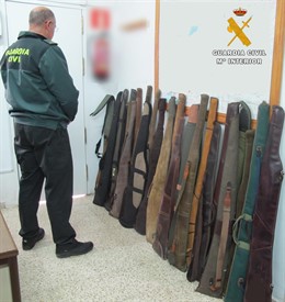 Armas intervenidas en una montería en la provincia de Córdoba, como las que se subastarán el 1 de julio