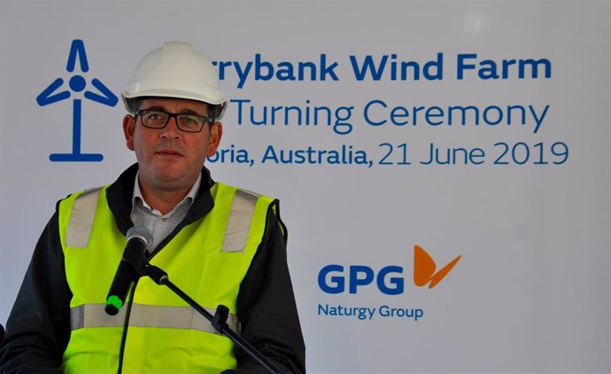 El primer ministro de Victoria, Daniel Andrews, en la inauguración del parque eólico Berrybank de GPG (Naturgy)