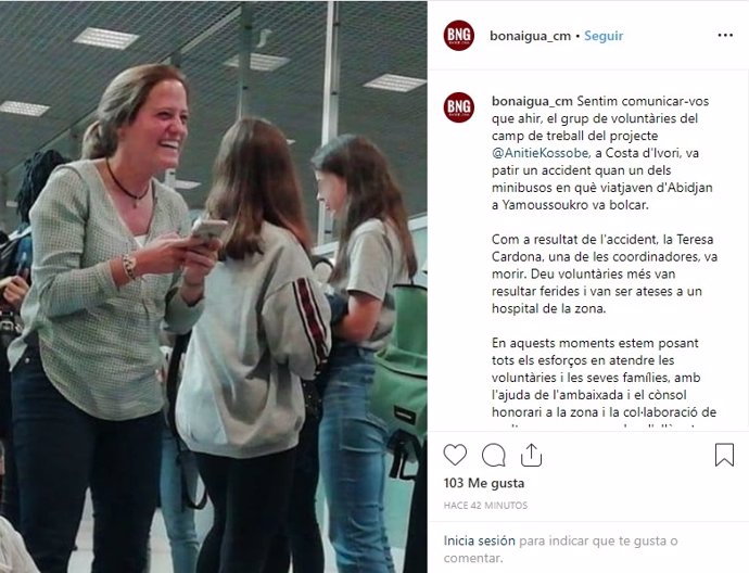 Teresa Cardona, profesora muerta en Costa de Marfil en un accidente del grupo del colegio mayor barcelonés Bonaigua