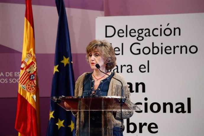La ministra de Sanidad en funciones, María Luisa Carcedo, durante la inauguración del Primer  Encuentro de Investigaciones en Adicciones celebrado en la Secretaría de Estado de Igualdad.