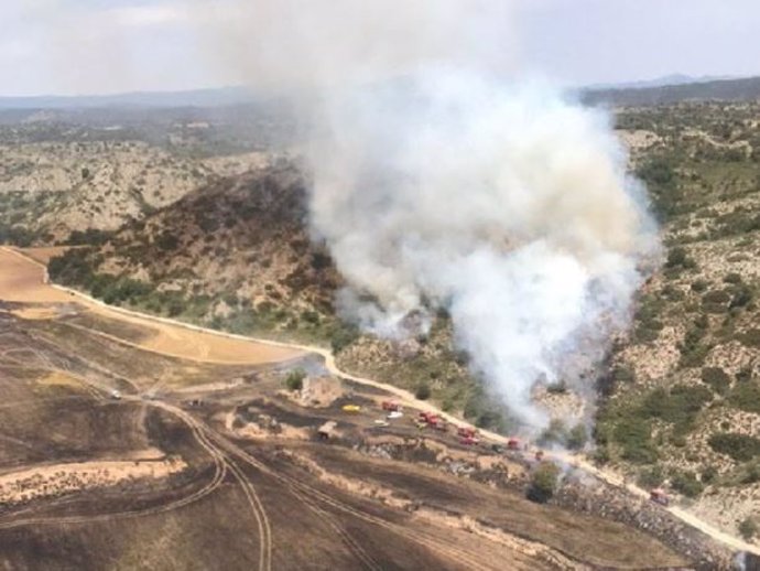 Un incendio en un campo de cultivo de cereales de Biosca quema 10 hectáreas.