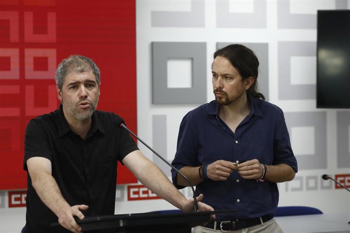 Unai Sordo y Pablo Iglesias, en una rueda de prensa 
