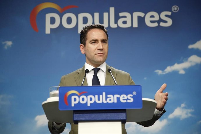 El secretario general del Partido Popular, Teodoro García Egea, ofrece declaraciones a los medios en la sede nacional del partido tras una reunión del Comité de Dirección del partido.