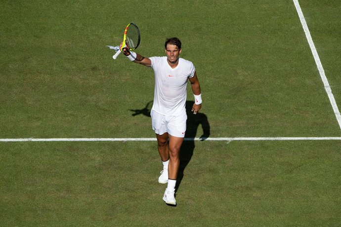 Rafa Nadal celebra una victoria en Wimbledon