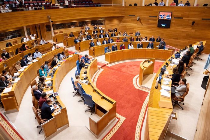 Pleno del Parlamento de Galicia durante la sesión de control al presidente de la Xunta, Alberto Núñez Feijóo