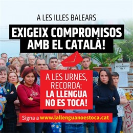 Cartell de la Plataforma per la Llengua de cara als comicis del 26M a Balears (Imatge d'arxiu).