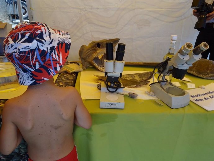 Un niño participa en el laboratorio marino itinerante de l aula del mar