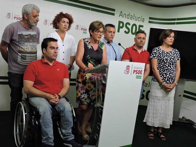 La portavoz del PSOE en el Ayuntamiento de Almería, Adriana Valverde, y concejales